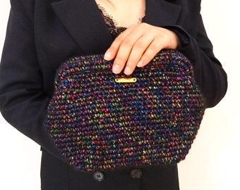 Crochet Multicolor Pouch Bag, Wool Clutch Bag, Handcrafted Bag, Crochet Winter Bag, Handmade Bag, Gift for Friend