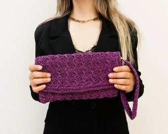 Lila Handgemachte Raffia Clutch Tasche, Hochzeit Geldbörse, Party Clutch Tasche, Strand Clutch, Braut Clutch Tasche, handgemachtes Geschenk