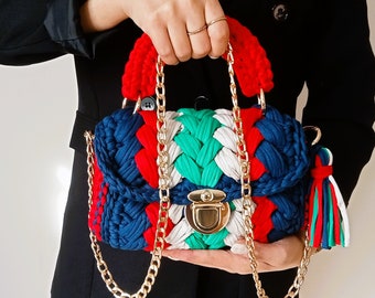 Colorful Luxury Bag 21st Birthday Gift for Her, Hand Woven Bag, Handmade Crochet Knitted Bag, Capri Luxury Bag, Designer Bag, Shoulder Bag