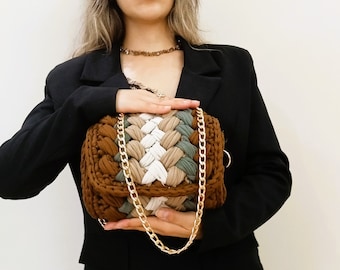 Handmade Multicolor Crochet Luxury Shoulder Bag, Crochet knitted Bag, Hand Woven Luxury Crochet Bag, 21st Birthday Gift