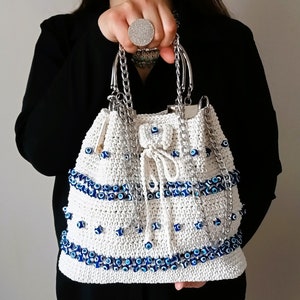 Personalizable Crochet Evil Eye Shoulder Bag Birthday Gift for Sister, Customized Hand Woven Bag, Boho Bag, Aesthetic Tote Bag Gift for Her