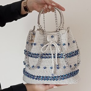 Personalizable Crochet Evil Eye Shoulder Bag Birthday Gift for Sister, Customized Hand Woven Bag, Boho Bag, Aesthetic Tote Bag Gift for Her