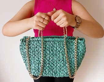 20 Color Options Green Raffia Shoulder Bag, Summer Bag, Mothers Day Gift from Daughter