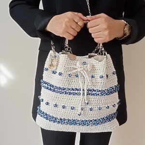 Personalizable Crochet Evil Eye Shoulder Bag Birthday Gift for Sister, Customized Hand Woven Bag, Boho Bag, Aesthetic Tote Bag Gift for Her