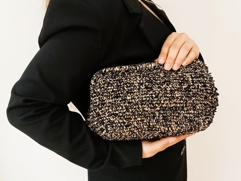 Paper Rope Knitted Clutch Bag With Hidden Metal Locked, Crochet Fall Bag Clutch, Straw Knitted Clutch Purse, Real Estate Agent Gift image 9