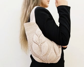Leaf 3D Shoulder Bag, Organic Crochet Natural Bags, Large Bags for Women, Unique Bag, Gift for Mother