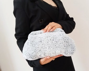 Handmade Crochet Velvet Clutch Bag,  21th Birthday Gift