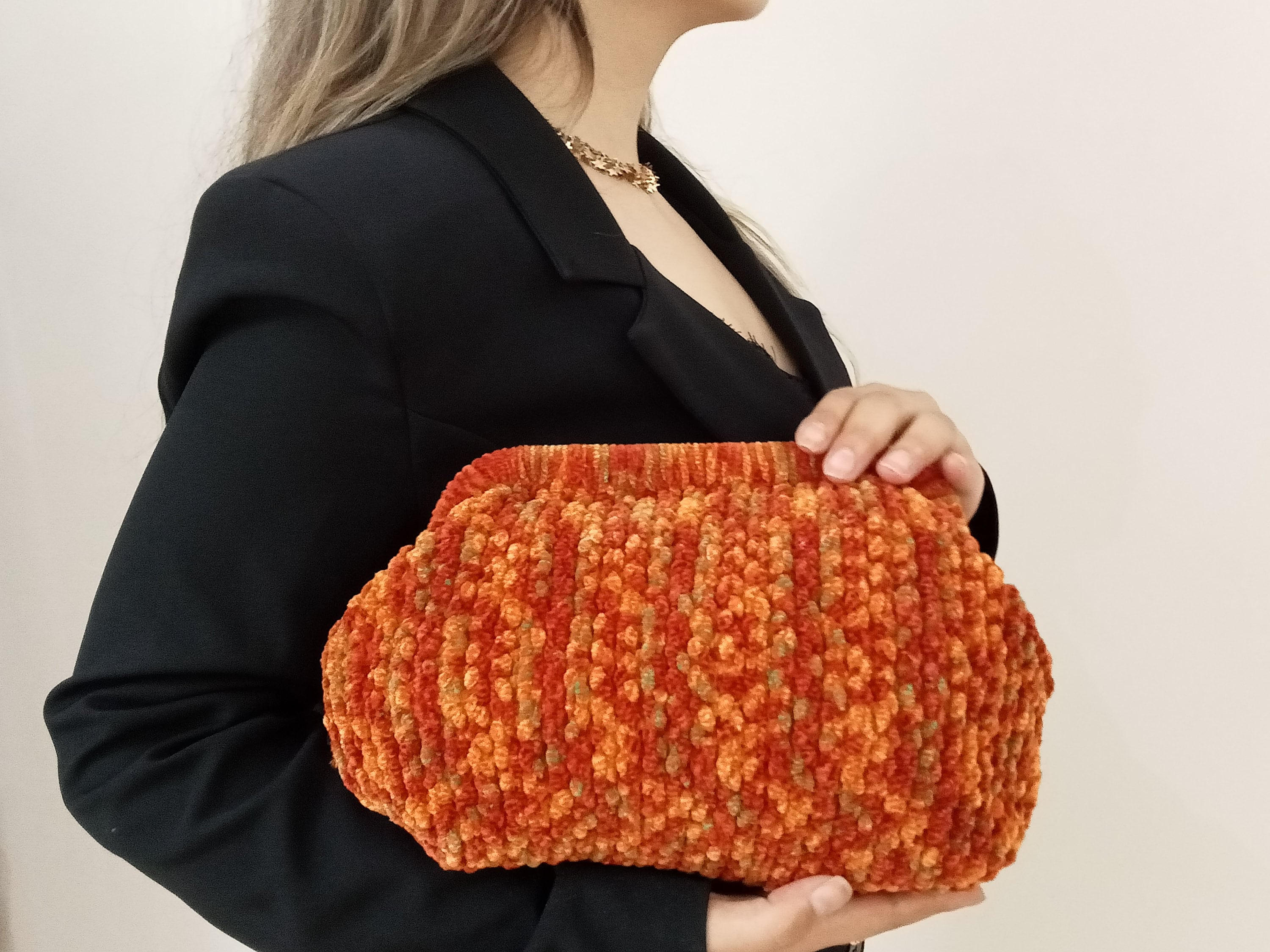 Handmade Orange Halloween Accessory, Evening Crochet Velvet Bag