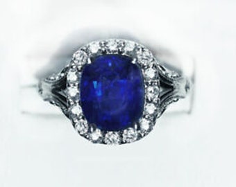 Rare 4.36CT Kashmir Origin Intense Blue Unheated Sapphire Diamond Platinum Ring