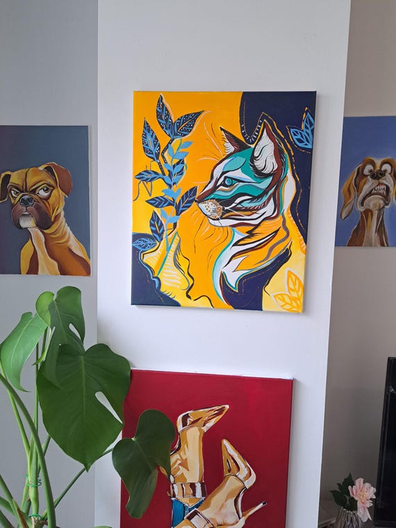 カラフルな猫の肖像画ポップアートキャンバスに描かれた抽象的な