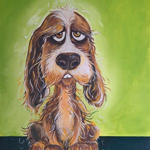 Tableau peinture acrylique "L'attente Silencieuse"– Portrait de Chien-triste- portrait animalier-chien