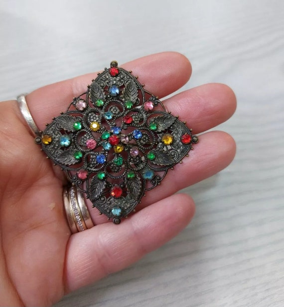 Czech Bohemian Coloured Crystals Brooch Antique F… - image 4