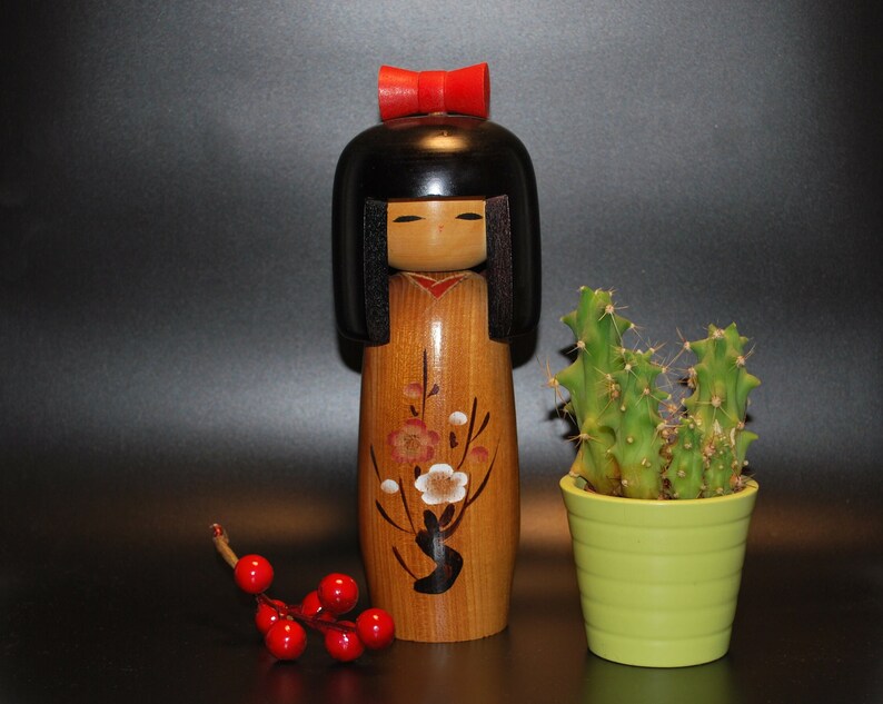 Poupée Kokeshi, japonaise vintage, poupée en bois, figurine en bois, art peint à la main, articles vintage, décor Kawaii, poupée d'art, art populaire japonais, NJ01 image 5