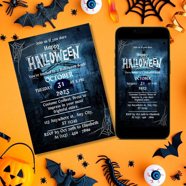 Invitación fiesta de Halloween, invitación halloween digital, plantilla de invitación fiesta de halloween, invitación halloween para adultos