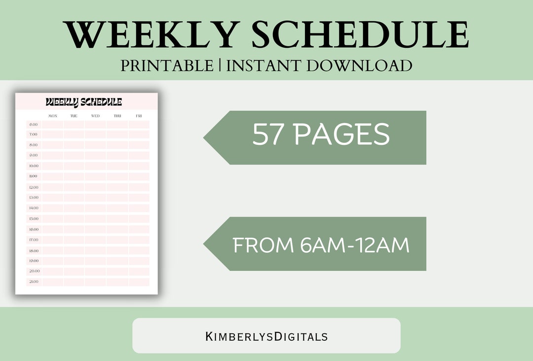 Weekly Schedule Printable Instant Download Pdf - Etsy