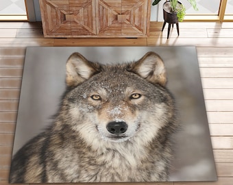 Alfombra lavable con retrato de lobo, cuadrada, con estampado animal