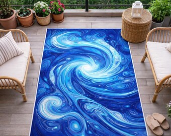 Alfombra Blue Twist Abstract Galaxy Fluid Art Decoración Moderna