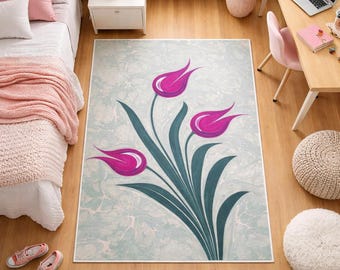Alfombra de tulipanes rosas, otomana, arte floral, decoración botánica turca para el hogar