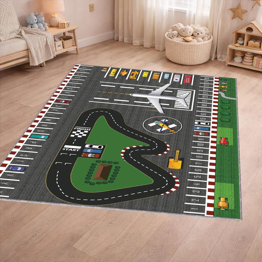 Car Racing Rug Kids Kids Airport Road Race Track Rug Car Play Mat - Etsy