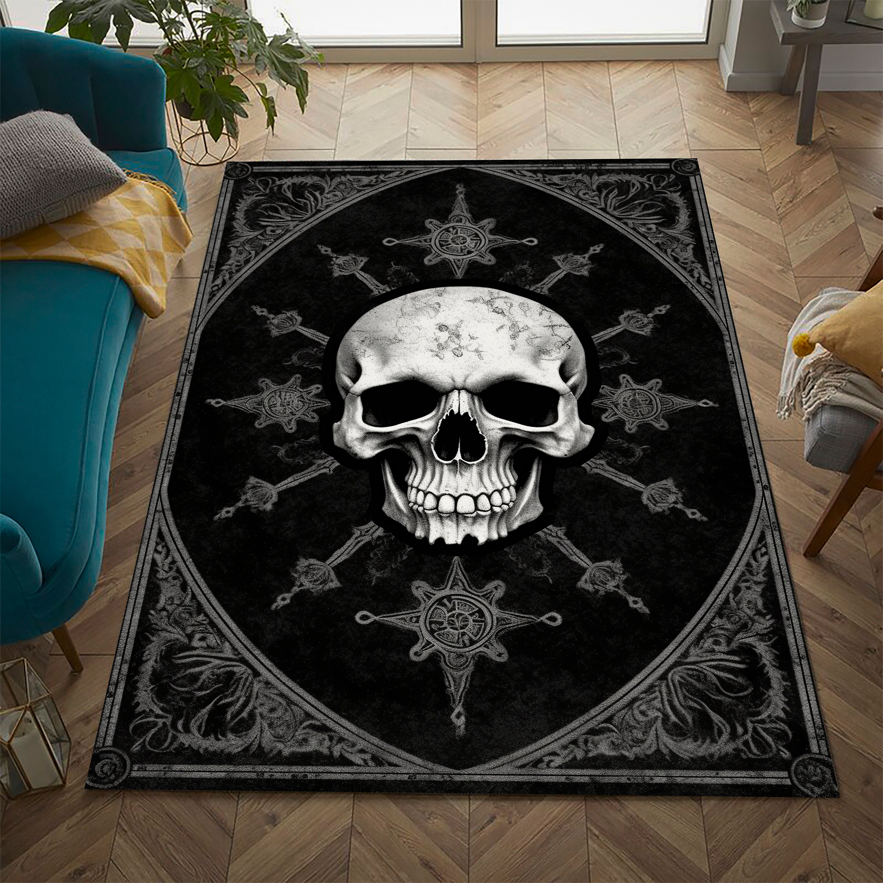 Discover Skull rug, skeleton rug, gothic rug, skull decor, sceleton decor, gothic ambiance, satan rug, devil skull, momento mori rug, horror rug,