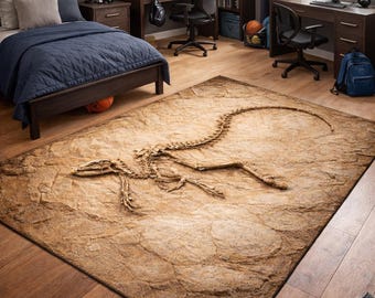 Alfombra de fósiles de dinosaurio, esqueleto jurásico, decoración de pared prehistórica