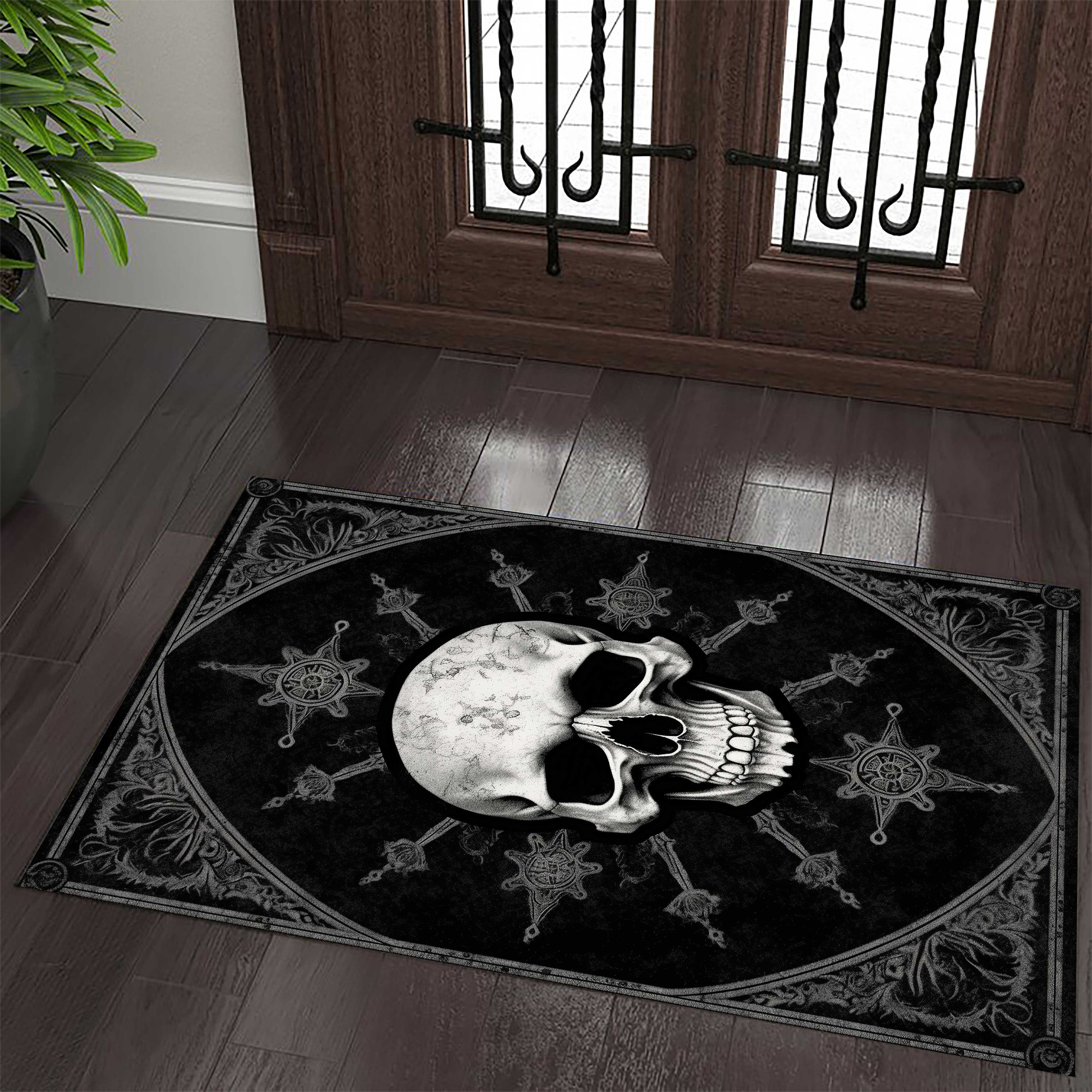 Discover Skull rug, skeleton rug, gothic rug, skull decor, sceleton decor, gothic ambiance, satan rug, devil skull, momento mori rug, horror rug,