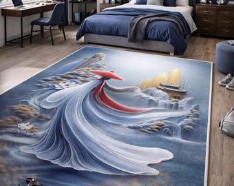 Alfombra de arte oriental moderno con mujer, decoración asiática zen