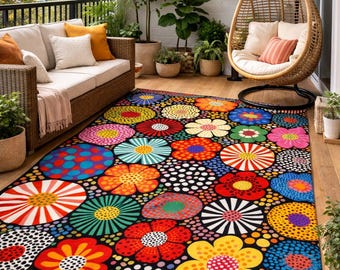 Alfombra de flores coloridas con decoración floral estilo pop retro