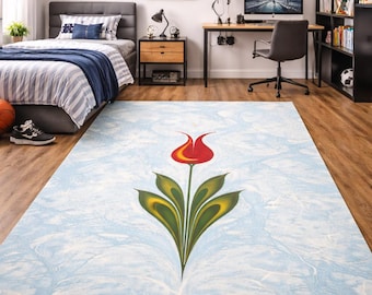 Alfombra otomana de tulipán con diseño floral turco Ebru para decoración del hogar