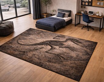 Alfombra de dinosaurio, arte de pared jurásico, esqueleto fósil, decoración, regalo