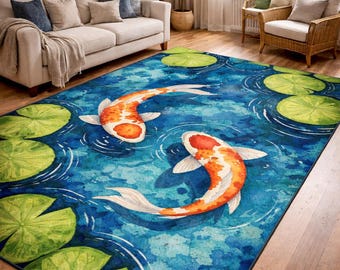 Alfombra con peces koi, arte japonés para estanques, decoración de jardín acuático zen