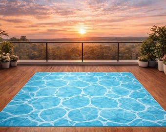 Alfombra de piscina azul con diseño de piscina, ideal para verano y playa.