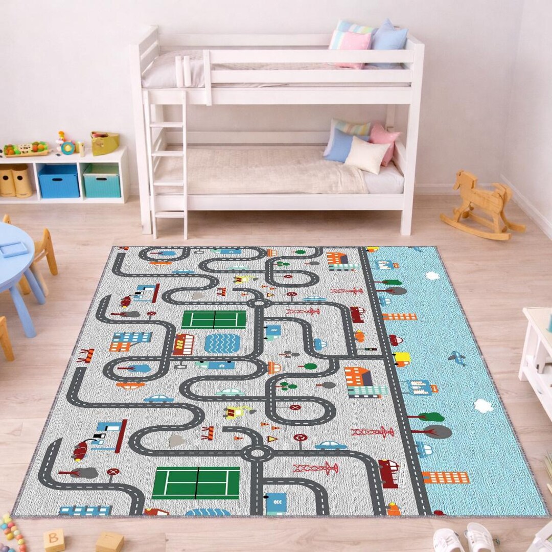 Kids City Road Play Rug Traffic Car Map Playroom Nursery Carpet ...