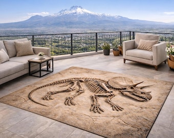 Alfombra de dinosaurio Triceratops con esqueleto fósil, decoración de habitación jurásica, regalo