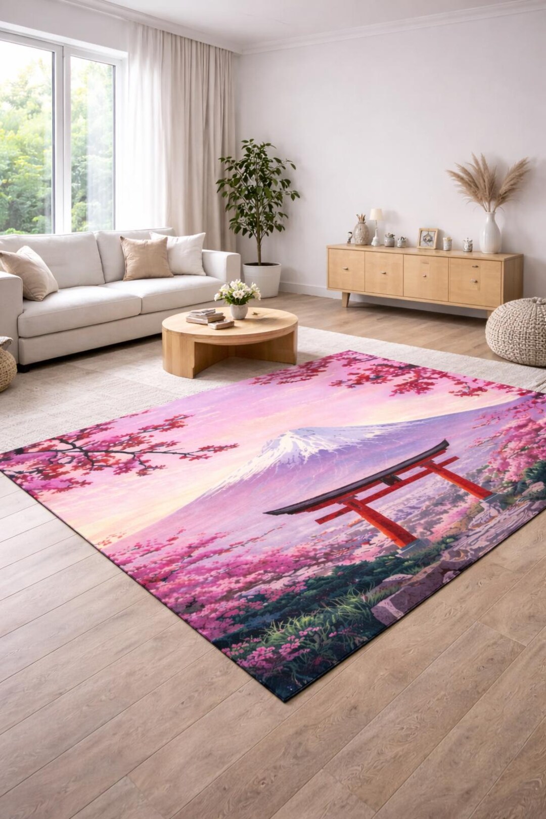 Sakura Rug Mount Fuji Sakura Torii Gate Japanese Landscape Art Rug - Etsy