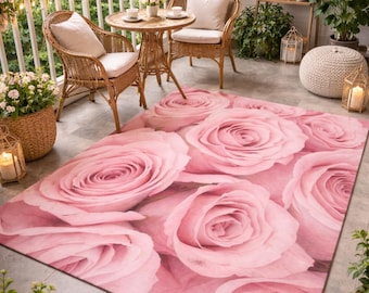 Alfombra floral rosa con decoración romántica para el hogar