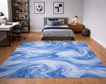 Alfombra de mármol azul, arte fluido abstracto, decoración moderna de lujo para el hogar
