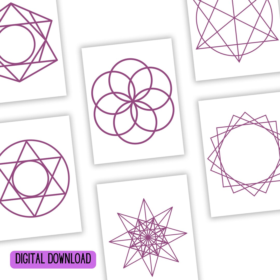 6 Printable Sacred Geometry Wall Art, Astrology,crystal Grid Templates ... image.