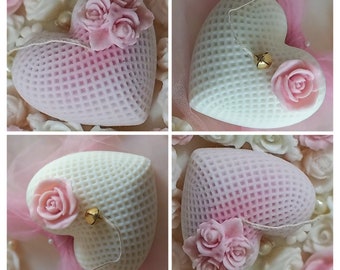 Heart-Shaped  big Candle with a Small Rose  Shaped Flower Candle on it -Choose Your Color and Scent-Wedding and party favors