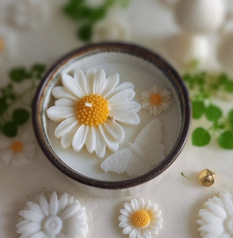 Custom Scented Daisy and Butterfly Candle in Ceramic Bowl Perfect for Special Occasions Spring Home Decor , Mother's Day image 4