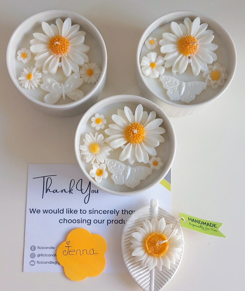 Custom Scented Daisy and Butterfly Candle in Ceramic Bowl Perfect for Special Occasions Spring Home Decor , Mother's Day image 10