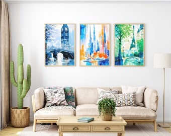City Prints, Set of 9, City Wall Art, City Art, Travel Poster, Travel Art, Home Décor, Digital Download