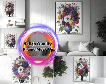 Minimalist Frame Mockup Bundle, PSD Mockups, Wall Art, Living Room, Simple, Contemporary, Natural Light