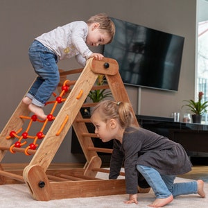 HOLZADLER Climbing Triangle Children&#39;s Toy from 2 Years [Foldable] Indoor Climbing Frame for Children&#39;s Room | Wall Bars + Climbing Net