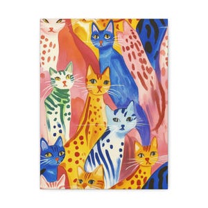 Colorful Cat Canvas Art - Playful Wall Decor for Cat Lovers, Gift for Pet Owners, Vibrant Home Accents, Animal Artwork, Cute Cat Prints