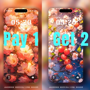 KK22 / Buy 1 Get 2! Flowers and nature by Gouache, digital downloadable phone Android Wallpaper, iphone Wallpaper Nature floral Aesthetic