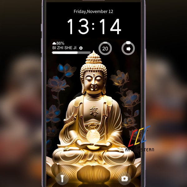 TZ07 / Gold Buda blessing you for healthy, luck and fortune, Aesthetic Phone wallpaper in 8K HD for Iphone Android Lock Screen, Asia culture