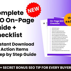 Google SEO Optimization Guide, Printable SEO Checklist, Complete Tutorial how to rank, Template, eBook, SEO Help, Worksheet
