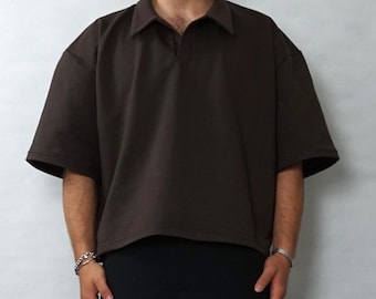 Oversized unisex polo shirt, boxy cut, pattern XS - XXL