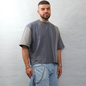 オーバーサイズツートーンTシャツの型紙PDF、ユニセックスカラーブロックTシャツ型紙XS-XXL、デジタルスプリットシャツ型紙ストリートウェア簡単